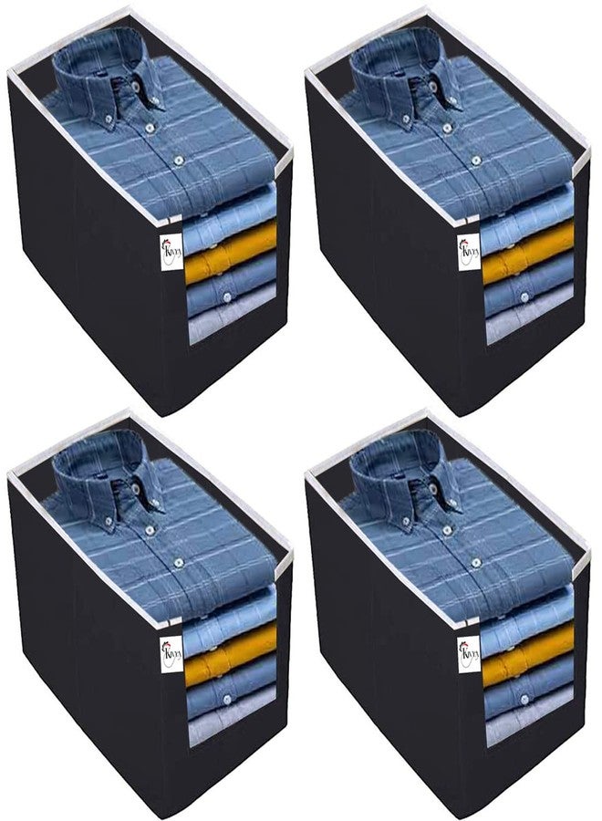 KIVYA Shirt Stacker Closet Organizer Storage boxes Shirts and Clothing Organizer for wardrobe, Non woven, Black - Set of 4 - Image 1